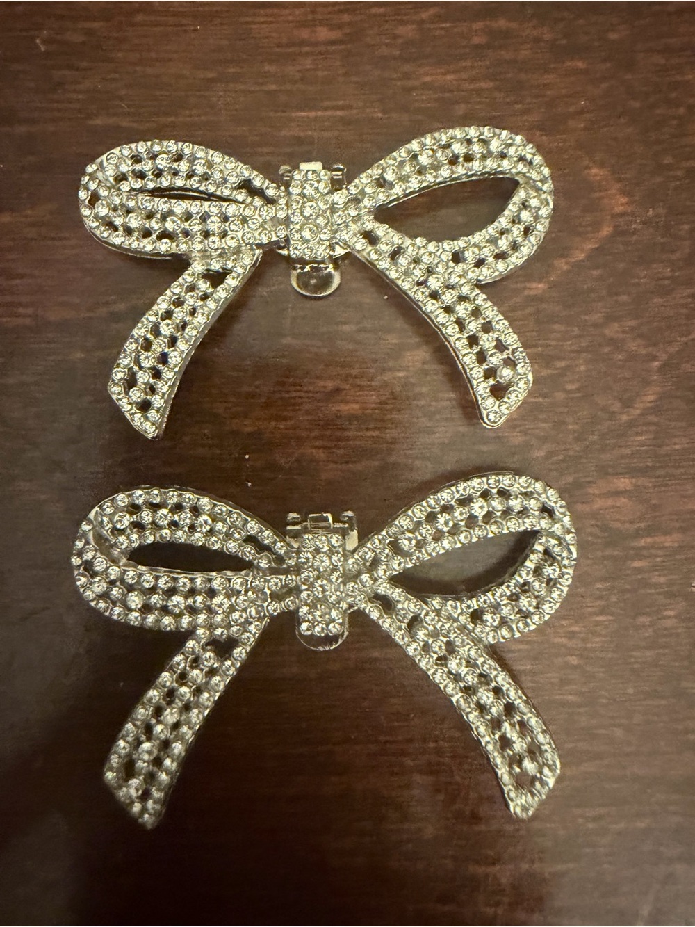 Shoe Clips Accessories for Women Ribbon Bow Rhinestone Silver Tone Metal 2 pcs